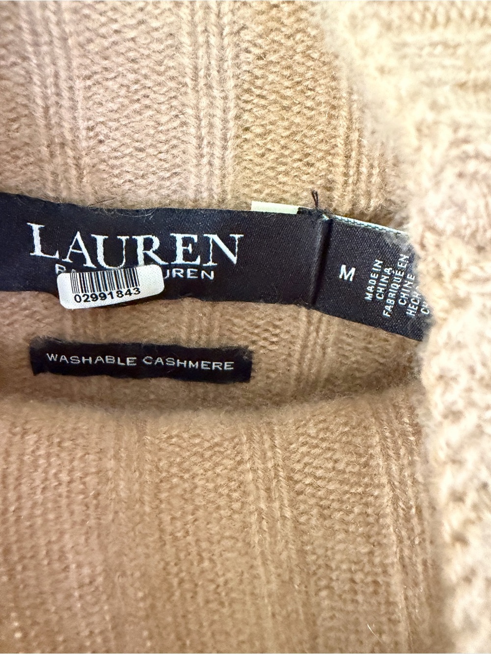 Lauren Ralph Lauren Camel Ribbed Turtleneck Sweater( washable cashmere) - Picture 7 of 8